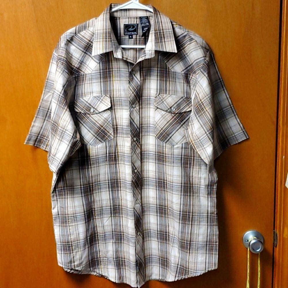 Roper Plaid Mens Pearl Button Down Short Sleeve, Size XL